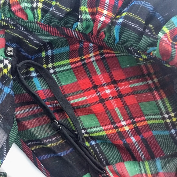 J.Crew Sleeveless Ruffle-Collar Tank & Button Up Black Red Green Tartan Camisole - Picture 7 of 13